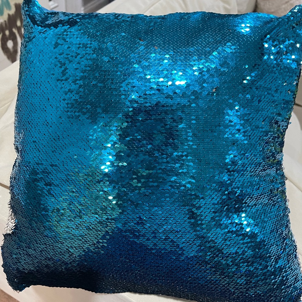 Blue Sequin Throw Pillow